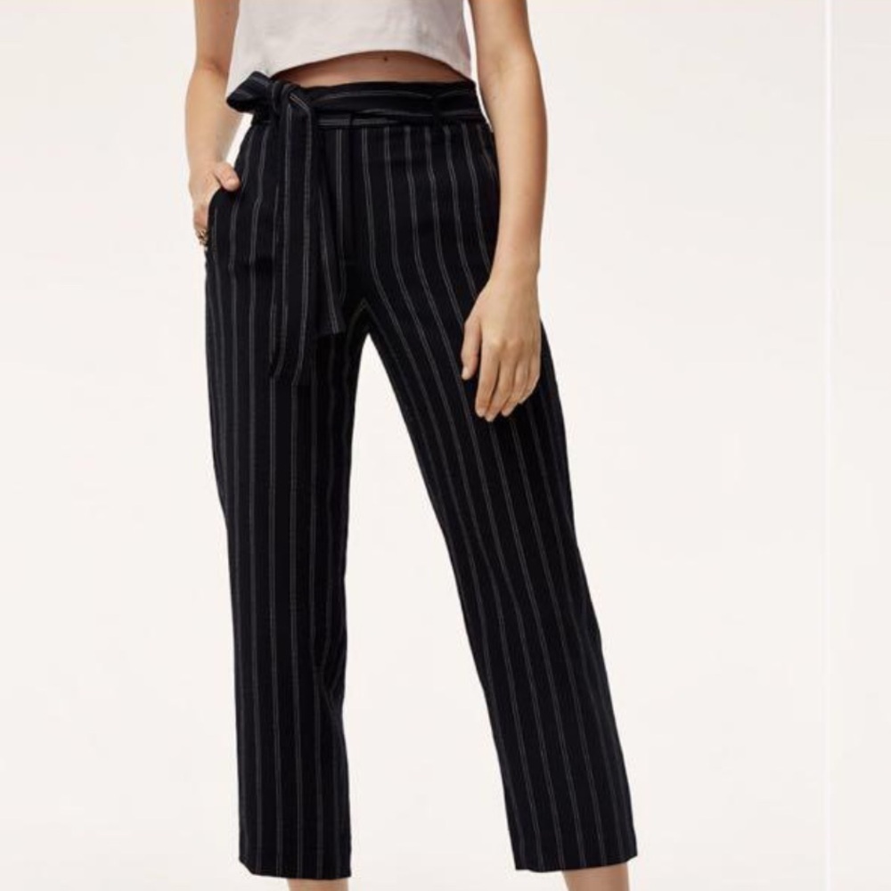 Wilfred jadelle Navy Pinstripe Tie-Front Pants Size 0